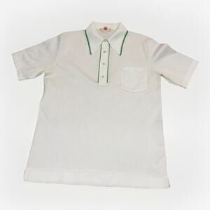 Vintage 70s Lord Jeff Double Knit Polo LG White Green Disco Rare Dagger Water